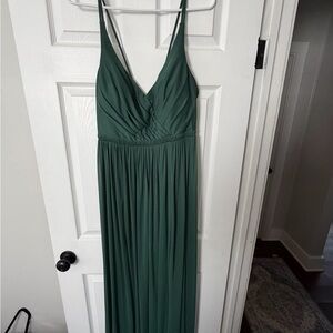Azazie Forest Green V-Neck Spaghetti Strap Maxi Dress